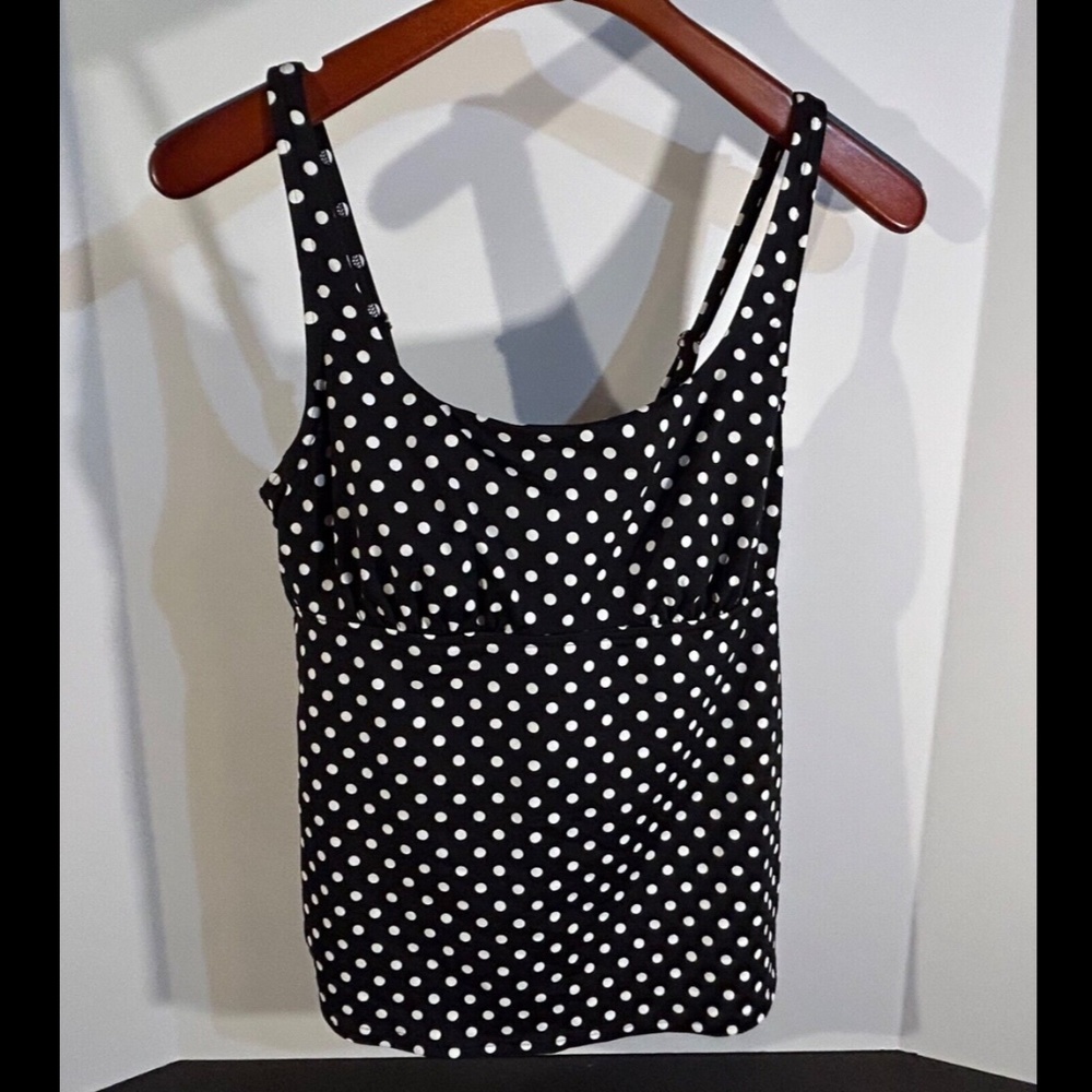 Lands' End Polka Dot Underwire Adjustable Strap Black and White Tankini Size 10
